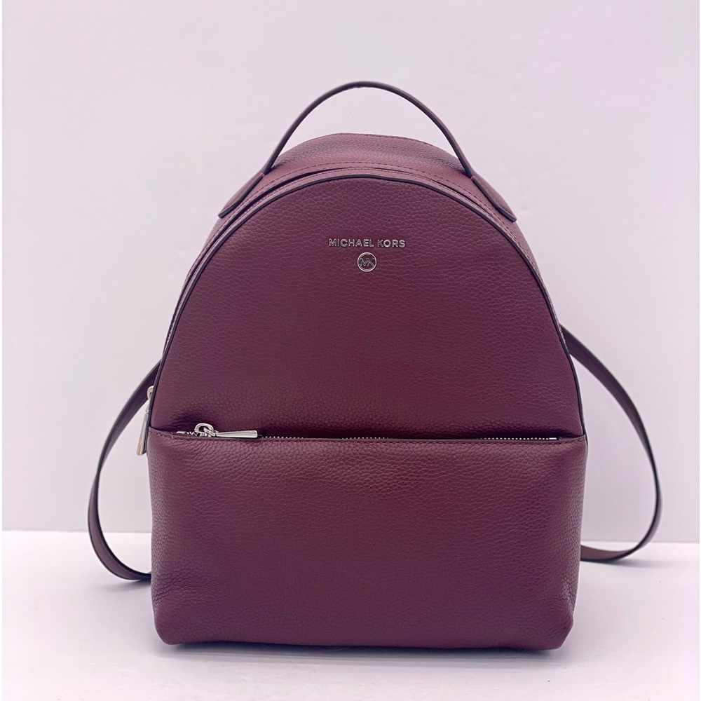 Michael Kors Valerie Medium Pebbled Leather Backpack and Wallet Set Merlot - Picture 12 of 15